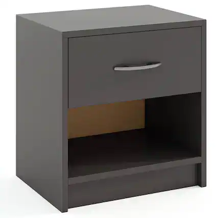 Front. Costway - Costway Modern Nightstand Bedside Table with Drawer Open Storage Shelf for Small Spaces - Dark Gray.