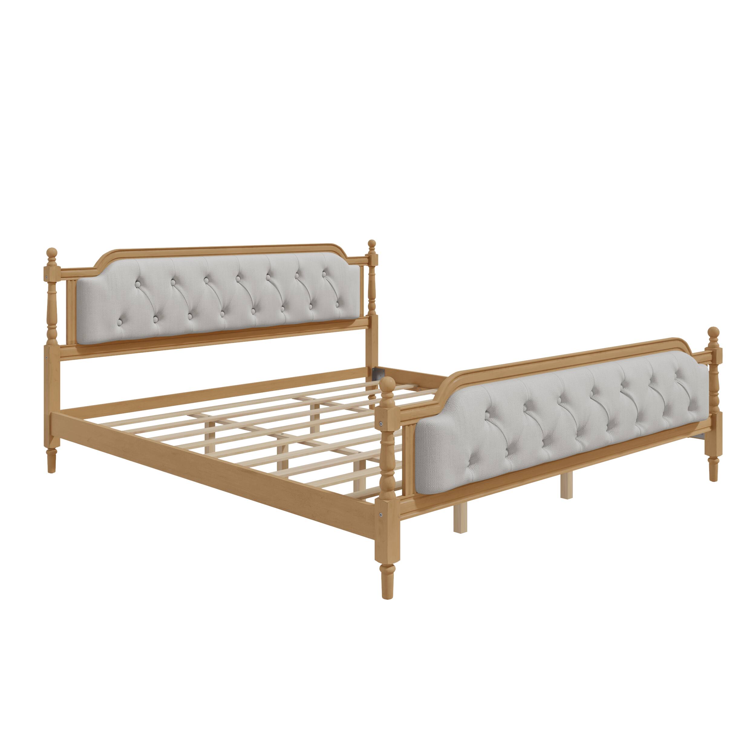 Alt View 4. Tiramisubest - Traditional Style Solid Wood Bed Frame with Upholstered Tufted Headboard,No Box Spring Needed,King Size, Walnut - Walnut.