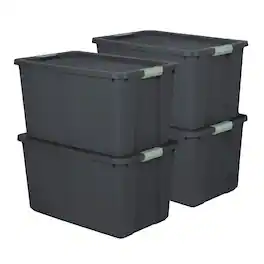 Sterilite - 4 Pack 34 Gallon Latch Tote, Stackable Plastic Storage Bin Container - Green/Gray