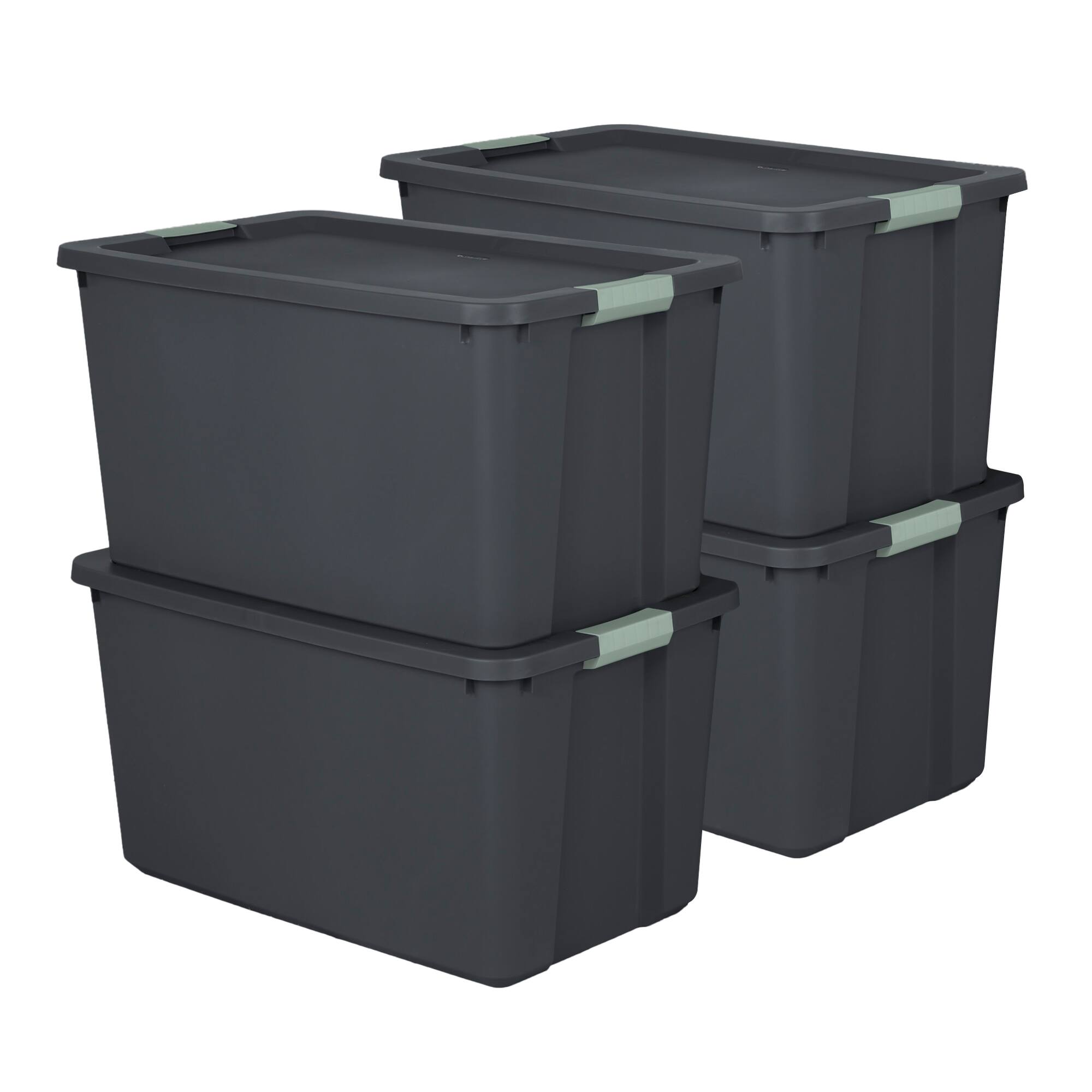 Front. Sterilite - Sterilite 4 Pack 34 Gallon Latch Tote, Stackable Plastic Storage Bin Container - Green/Gray.