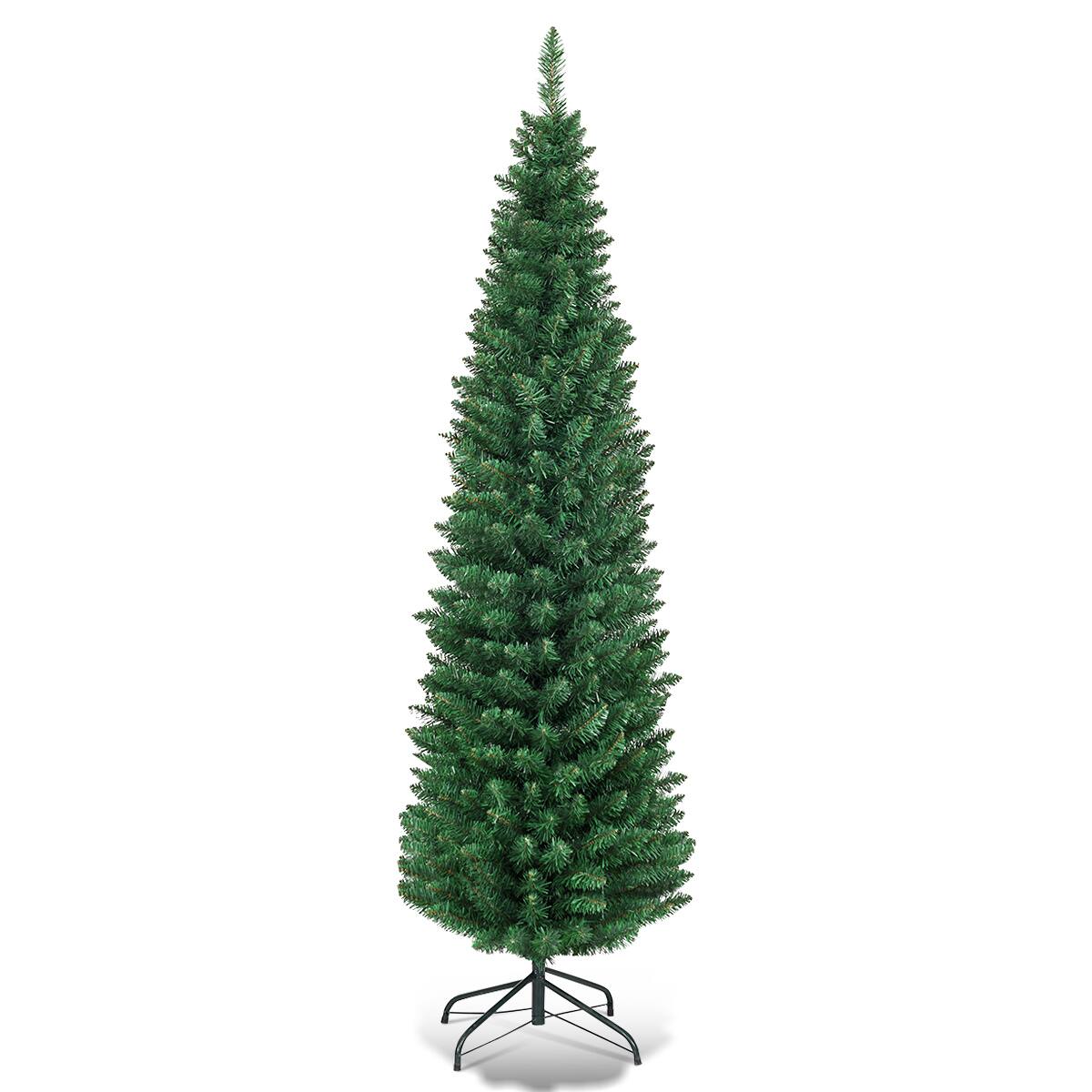 Front. Costway - 5Ft PVC Artificial Pencil Christmas Tree Slim Stand - Green.