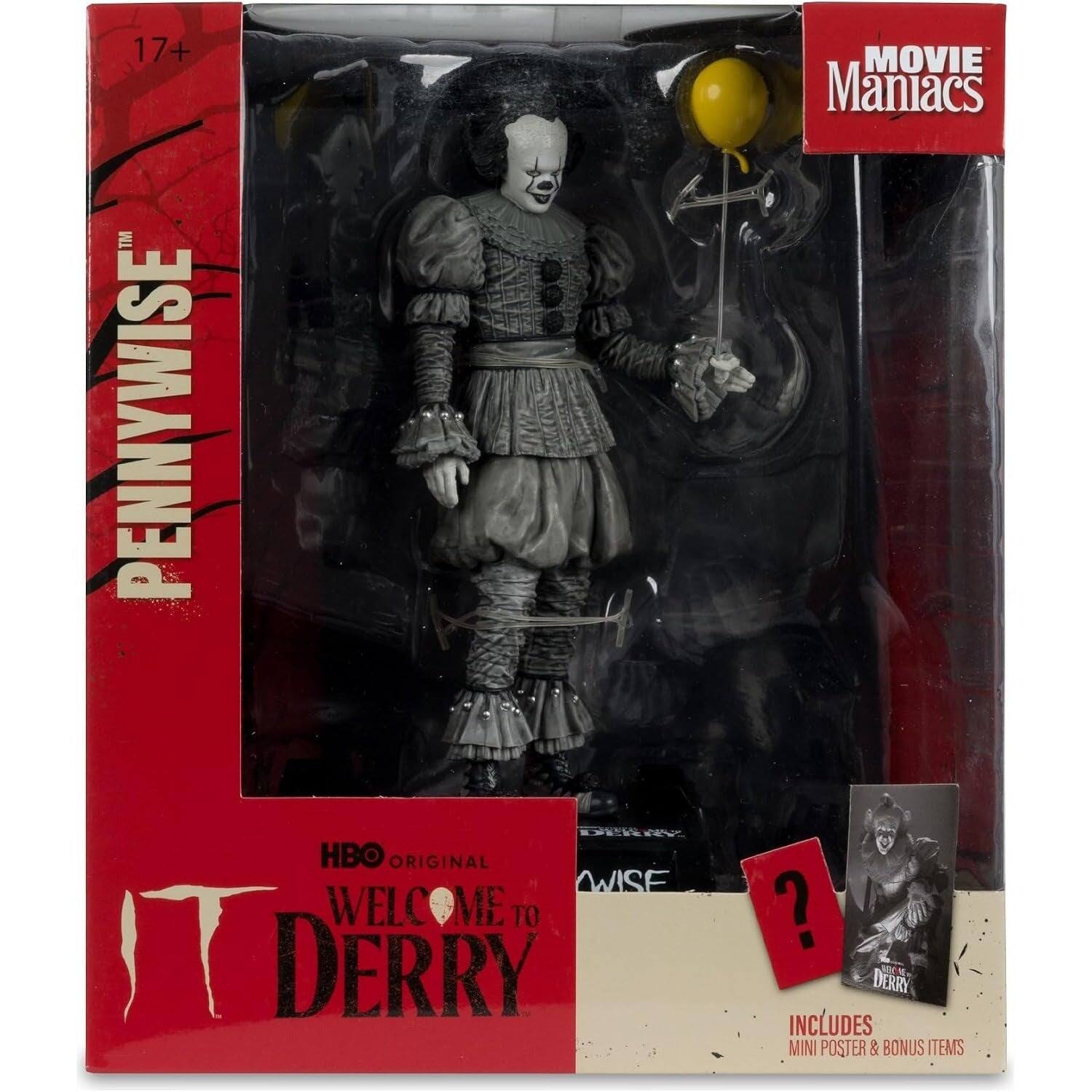 McFarlane Toys: Movie Maniacs Welcome to Derry IT - Pennywise Figure - Black and White