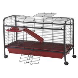 Pawhut - Small Animal Cage, Pet Play House for Rabbit Hutch Ferret with Feeder, Rolling Wheels