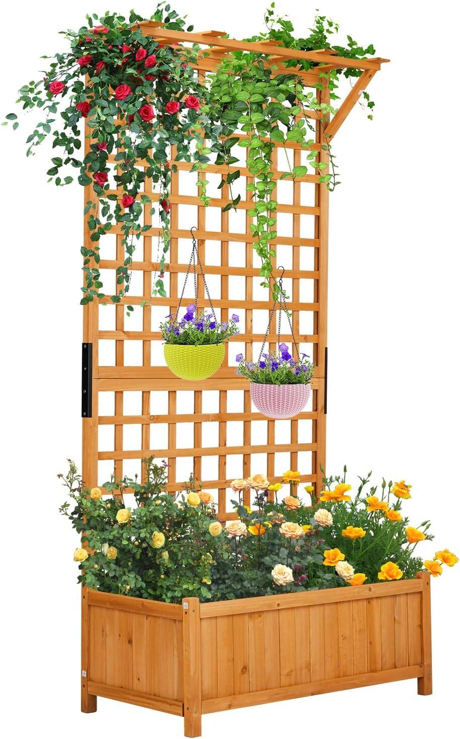 Front. Winado - Raised Garden Bed with Trellis, Natural Planter Box with Privacy Screen, 72 Inch Tall Wood Garden Boxfor Climbing Plants.