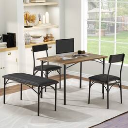 U-HOMY - 4-Piece Space-Saving Dining Table Set with Faux Marble or Wood Grain Top and Modern Chairs - Wood&Black