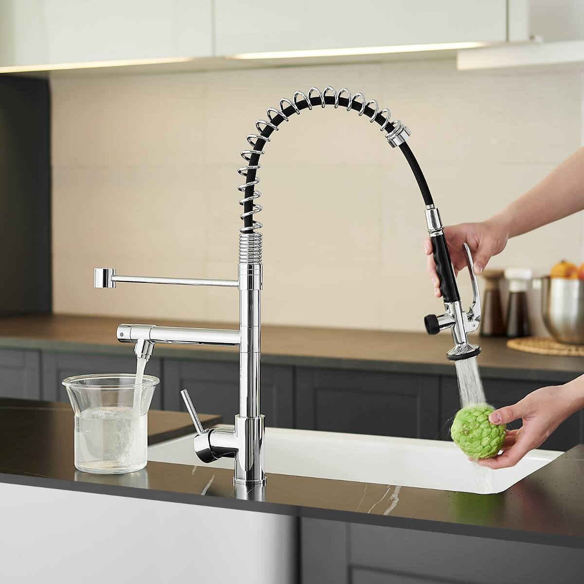 Alt View 2. Ropilly - Ropilly Commercial Kitchen Faucet with Pull Down Sprayer, Single Handle Chrome Kitchen Sink Faucet - Chrome.