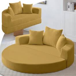 Trinkets Crazed - Modern Convertible Sofa Bed Sleeper Futon Couch Floor Lounge Loveseat with Pillows - Yellow