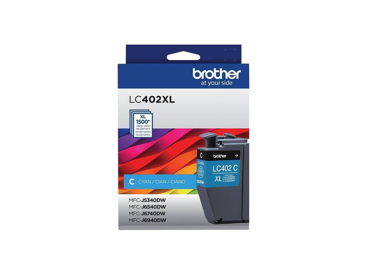 brother at your side  
LC402XL  
XL 1500* page yield  
rendement rendimiento rendimento  
CYAN / CIAN / CIANO  

LC402 C  
XL  

MFC-J5340DW  
MFC-J6540DW  
MFC-J6740DW  
MFC-J6940DW