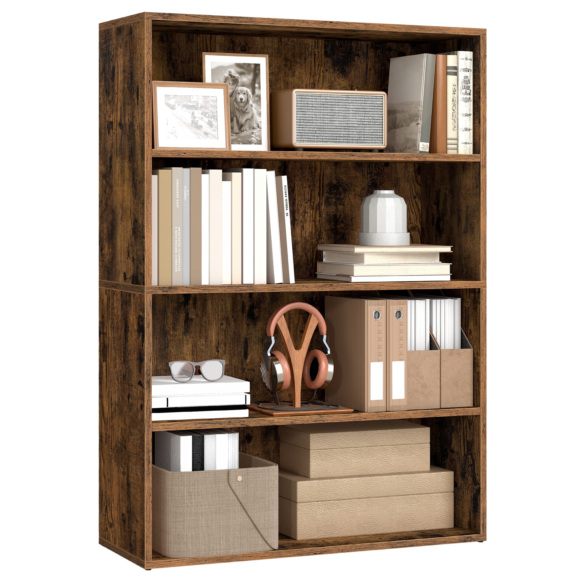 Songmics Home - CUSTOS Collection - Bookshelf, 4-Tier Bookcase, Book Shelf, Open Storage Shelf,for Living Room, Home Office - Rustic Brown