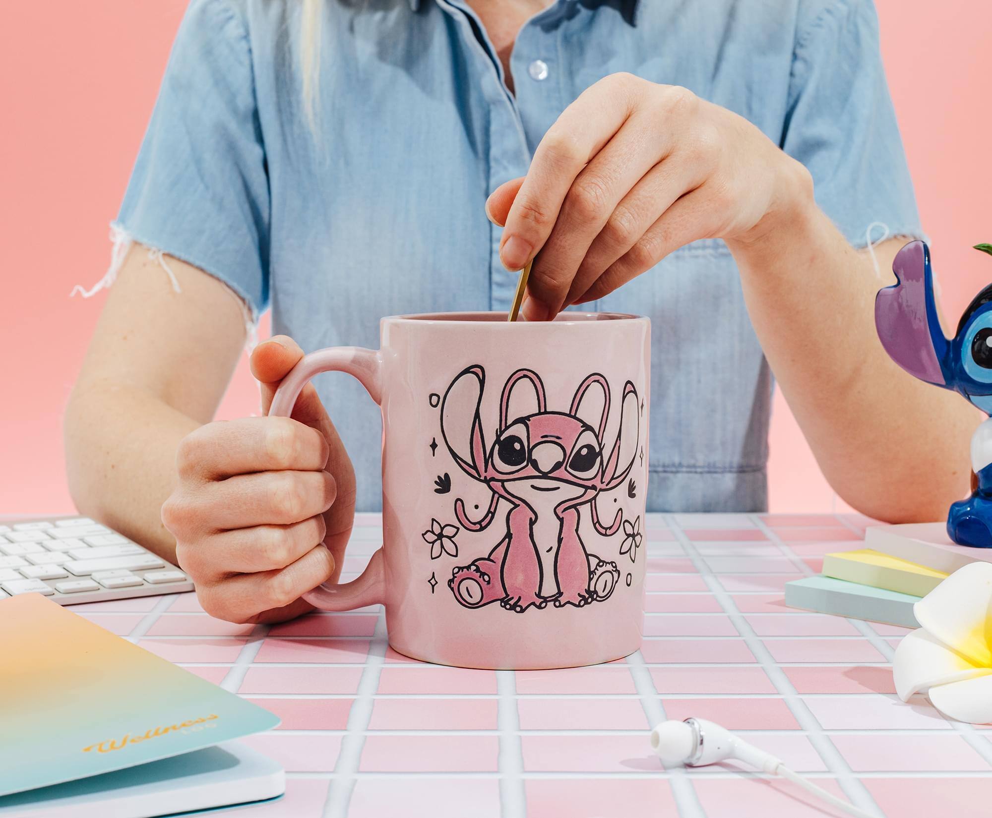 Alt View 4. Silver Buffalo - Disney Lilo & Stitch Angel Floral Ceramic Pottery Mug | Holds 17 Ounces - Multi-Colored.