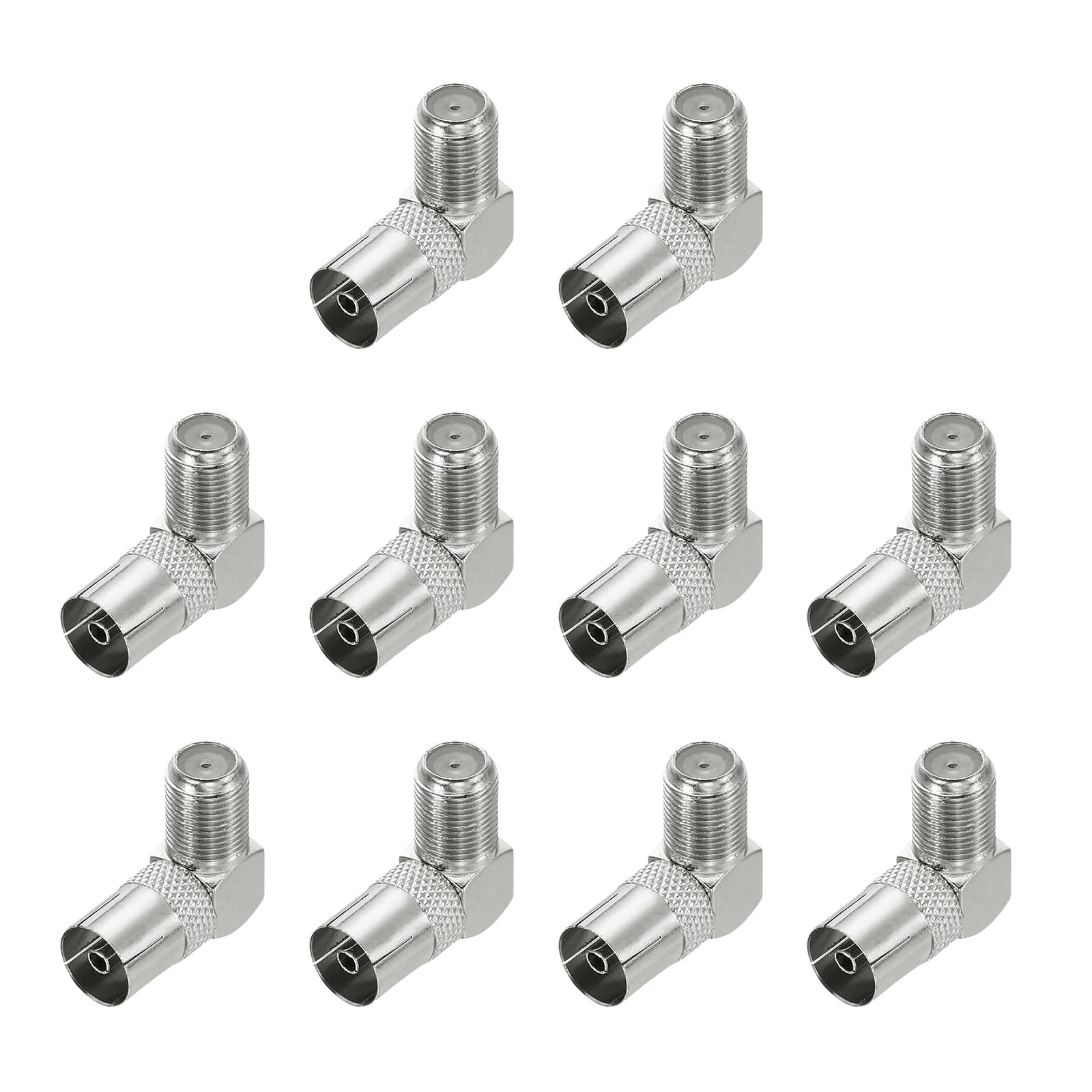 Unique Bargains - 10pcs Right Angle Coaxial Connector, F Female to PAL Female Adapter 75 Ohm for Broadcast/Antenna - Silver