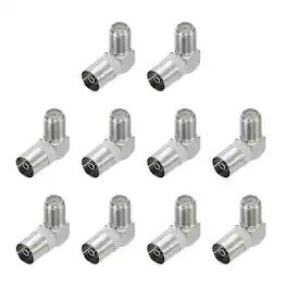 Unique Bargains - 10pcs Right Angle Coaxial Connector, F Female to PAL Female Adapter 75 Ohm for Broadcast/Antenna - Silver
