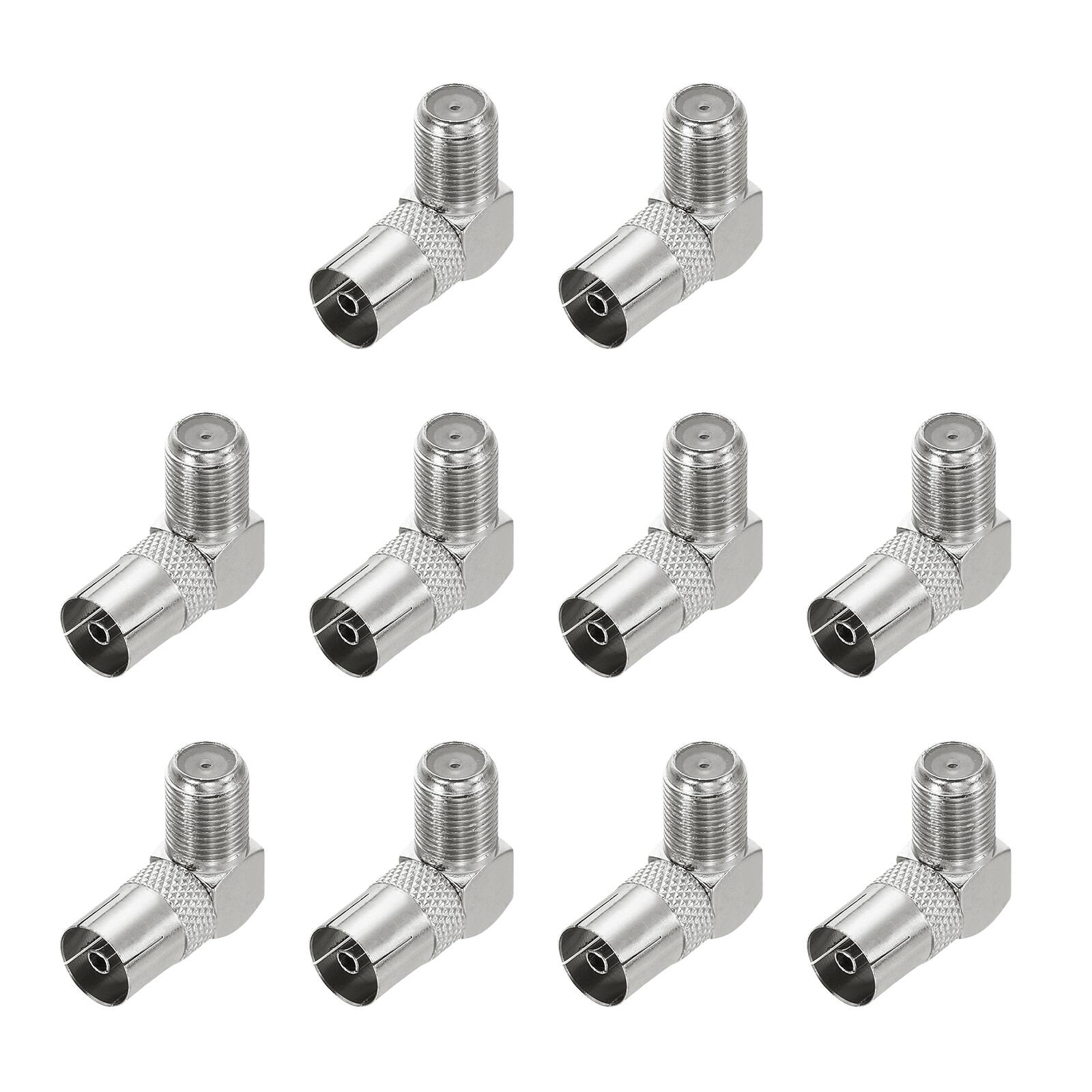 Front. Unique Bargains - 10pcs Right Angle Coaxial Connector, F Female to PAL Female Adapter 75 Ohm for Broadcast/Antenna, Silver - Silver.