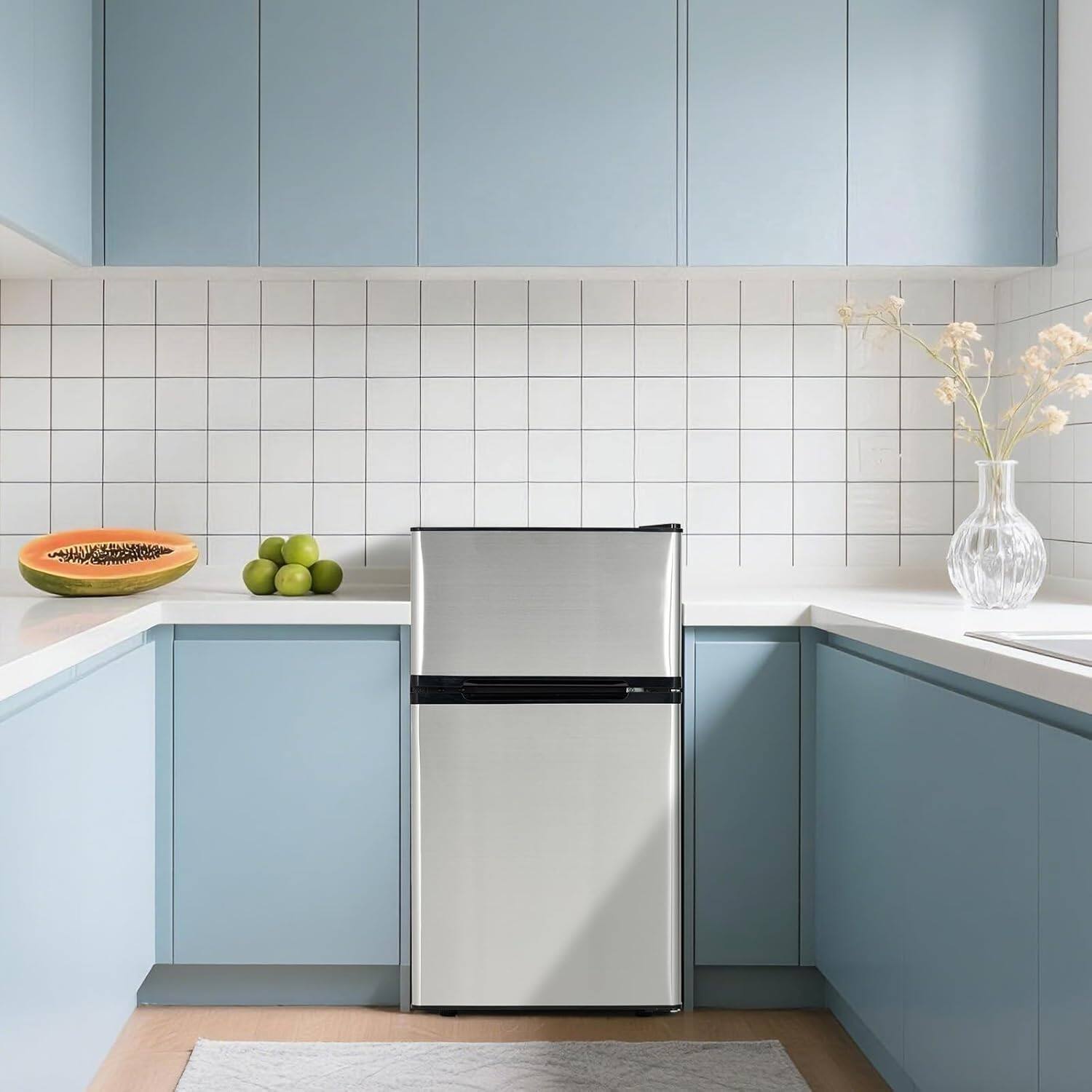 Alt View 4. Homhougo - 3.1 Cu Ft Two Door Mini Fridge with Freezer, Quiet Compact Refrigerator - ‎Silver.