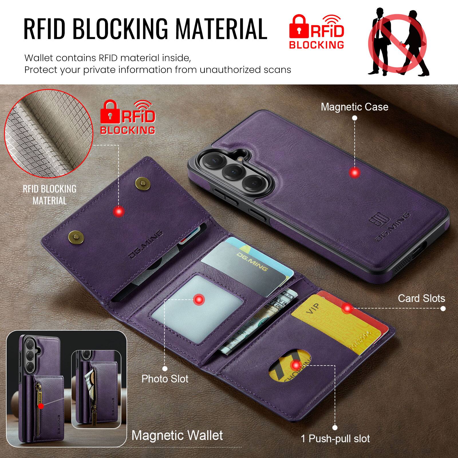 RFID BLOCKING MATERIAL

Wallet contains RFID material inside, Protect your private information from unauthorized scans

RFID BLOCKING Magnetic Case

RFID BLOCKING MATERIAL

JG.MING DG.MING

60 1 JEMING

VIID Photo Slot

VIP CHICAGO

59 s Card Slots

PODES Magnetic Wallet

1 Push-pull slot