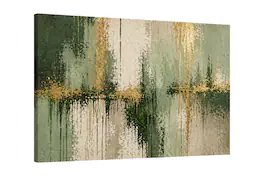FC Design - Large Canvas 24x36" Green Abstract Grunge Paint Drip Art Painting Home Wall Décor - MultiColor