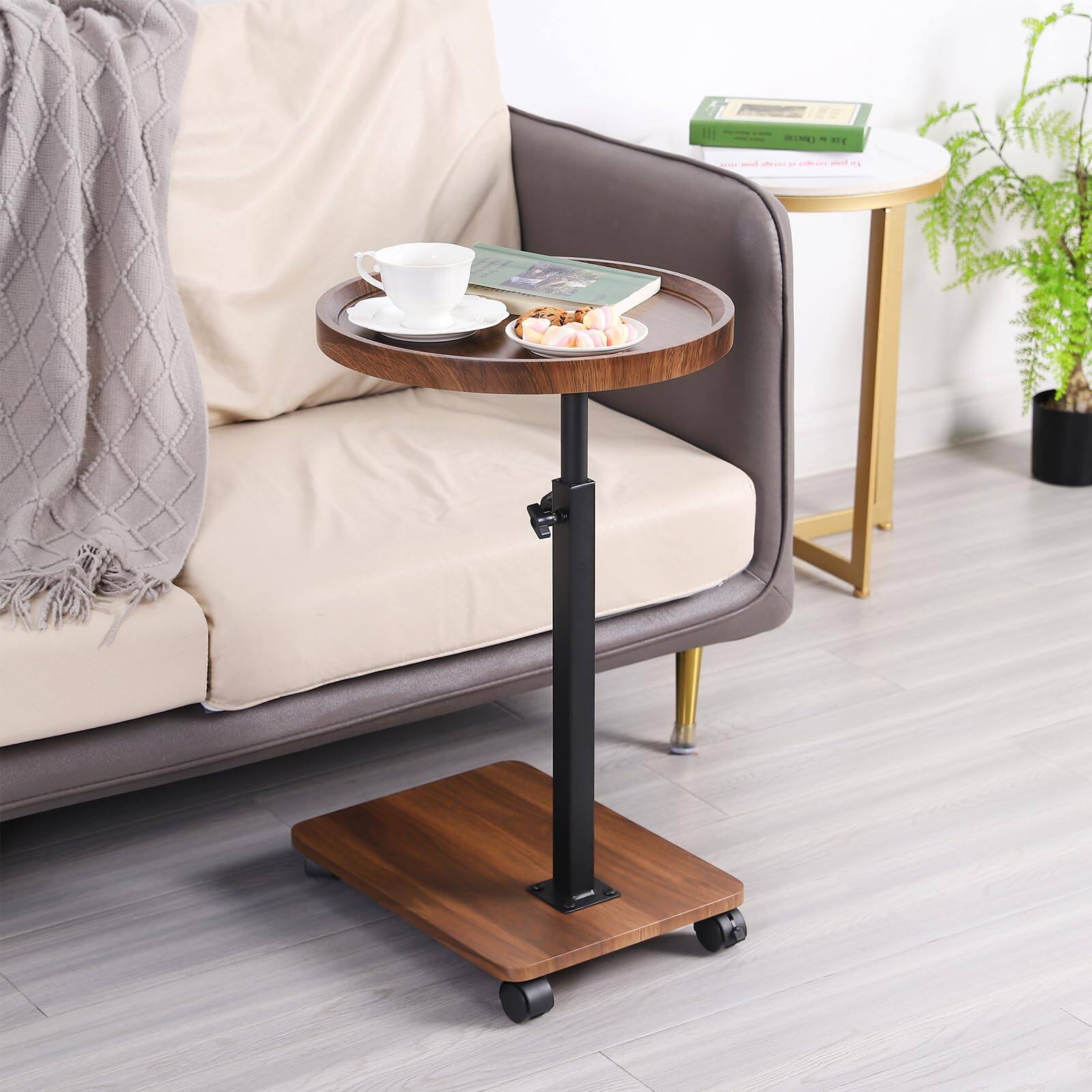 Left. Fabibe - Adjustable C Table End Side With Wheels 360° Rotatable (20.7-34.9inches) Height For Sofa/bed/bathtub Walnut - Φ15.7.