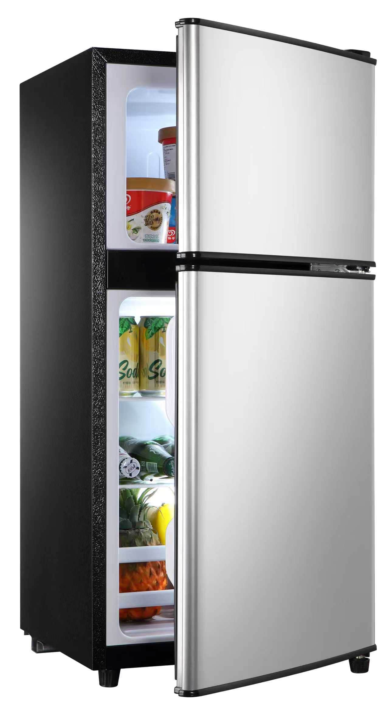 Loheer - 2.8 Cu. Ft. 2-Door Mini Fridge with True Top Freezer, Freestanding Compact Refrigerator with LED Light - Silver
