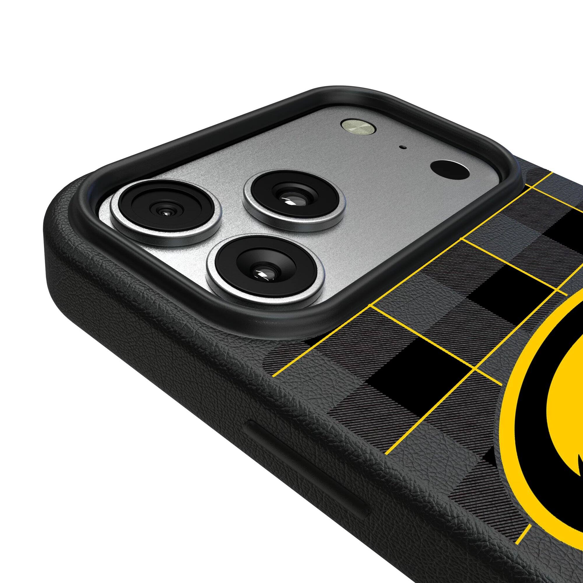 Alt View 2. Keyscaper - Iowa Hawkeyes Plaid Magnetic Bump iPhone Case - 16 Pro Max - Black.