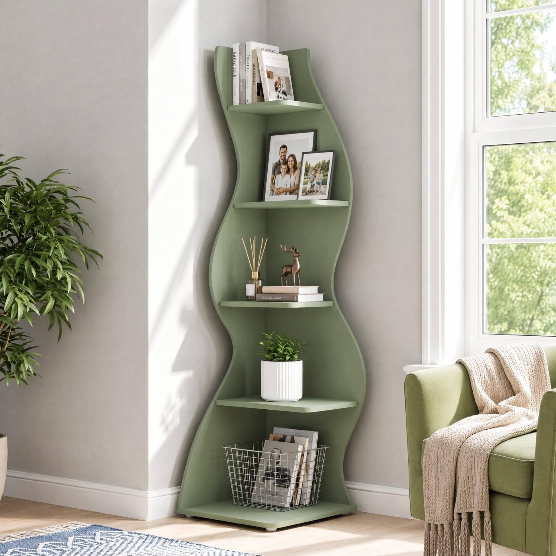 Tribesigns Modern 5 Tier Wavy Corner Shelf Stand Green - Best Buy