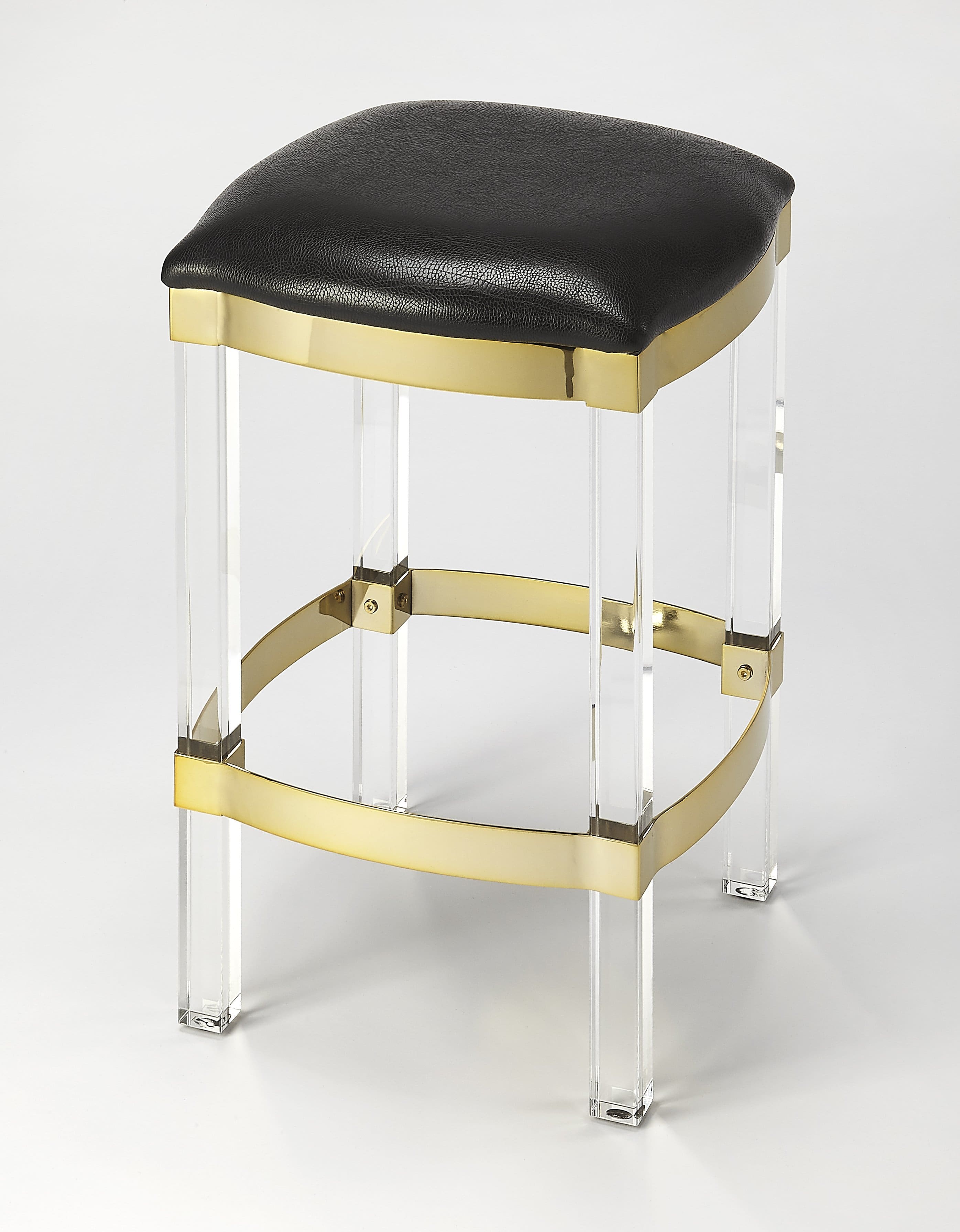 Butler Specialty - Jordan 24 in. Seat Height Faux Leather and Acrylic Backless Counter Stool with Foot Rest - Black