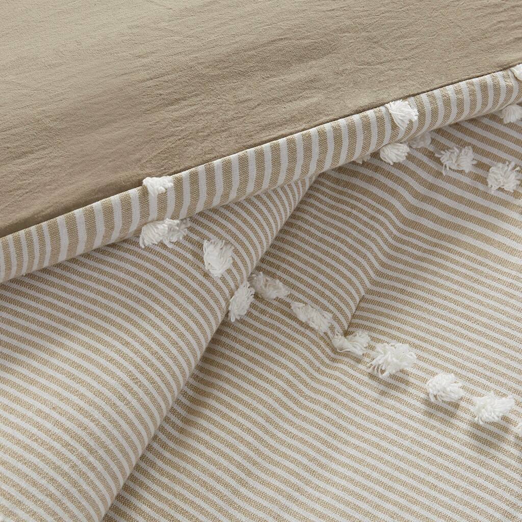 Alt View 5. Gracie Mills - Gracie Mills Randall 3-Piece Chic Farmhouse Chenille Stripe Cotton Duvet Cover Set - Taupe.