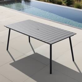 Crestlive Products - 72/82-in Patio Plastic-Wood Top Aluminum Frame Rectangle Outdoor Dining Table with Umbrella Hole - Gray