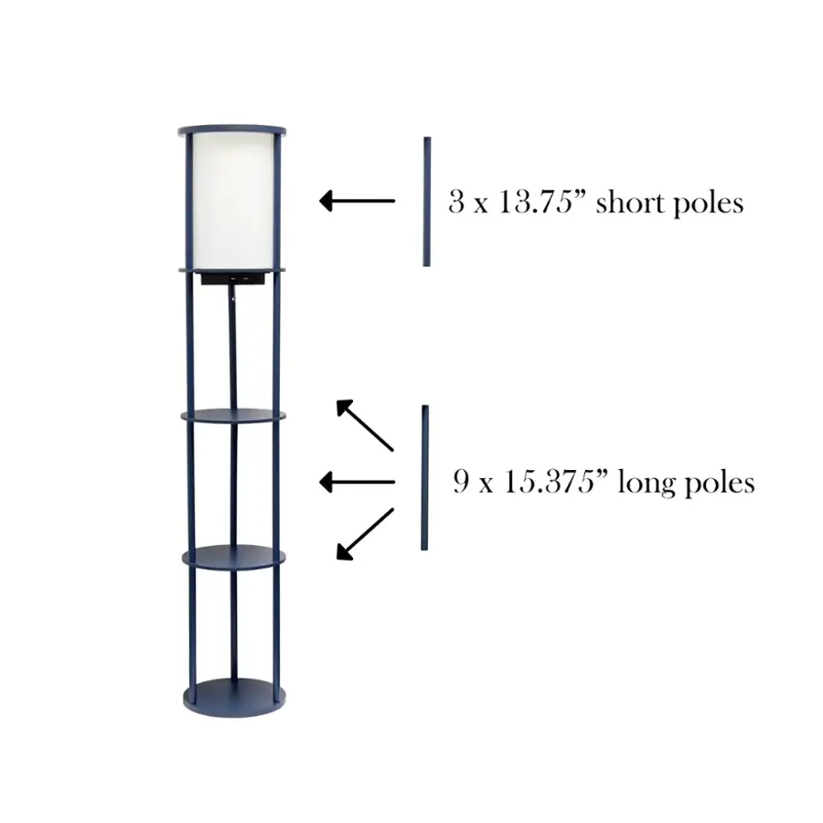 Alt View 21. Simple Designs - Round Etagere Storage Floor Lamp with 2 USB, 1 Outlet - Gray.