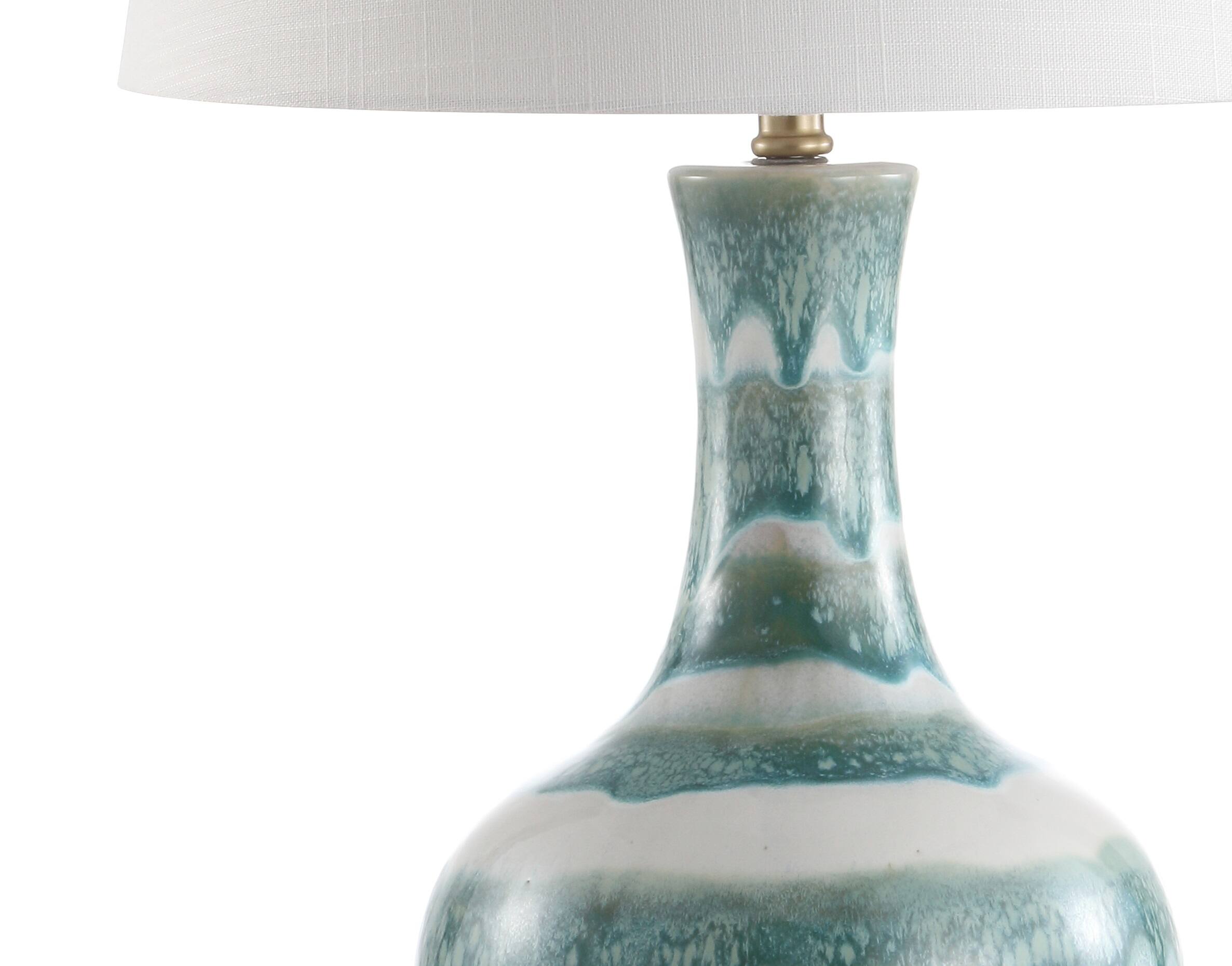 Alt View 4. Jonathan Y - Tucker 30.5" Striped Ceramic/Metal LED Table Lamp, Green/White - Green/White.