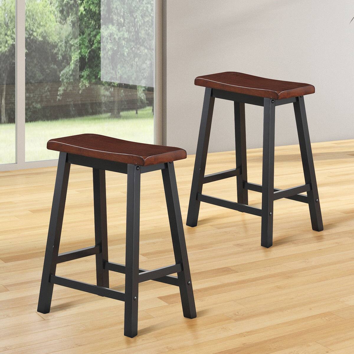 Alt View 2. Gymax - Gymax Set of 2 Bar Stools 24''H Saddle Seat Pub Chair Home Kitchen Dining Room Brown - brown and black.