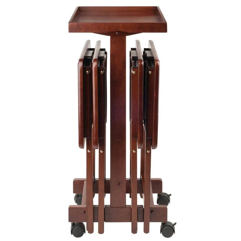 Left. FurniFact - Walnut Solid Wood TV Tray Set – Folding Snack Tables for Dining & Work - Walnut.
