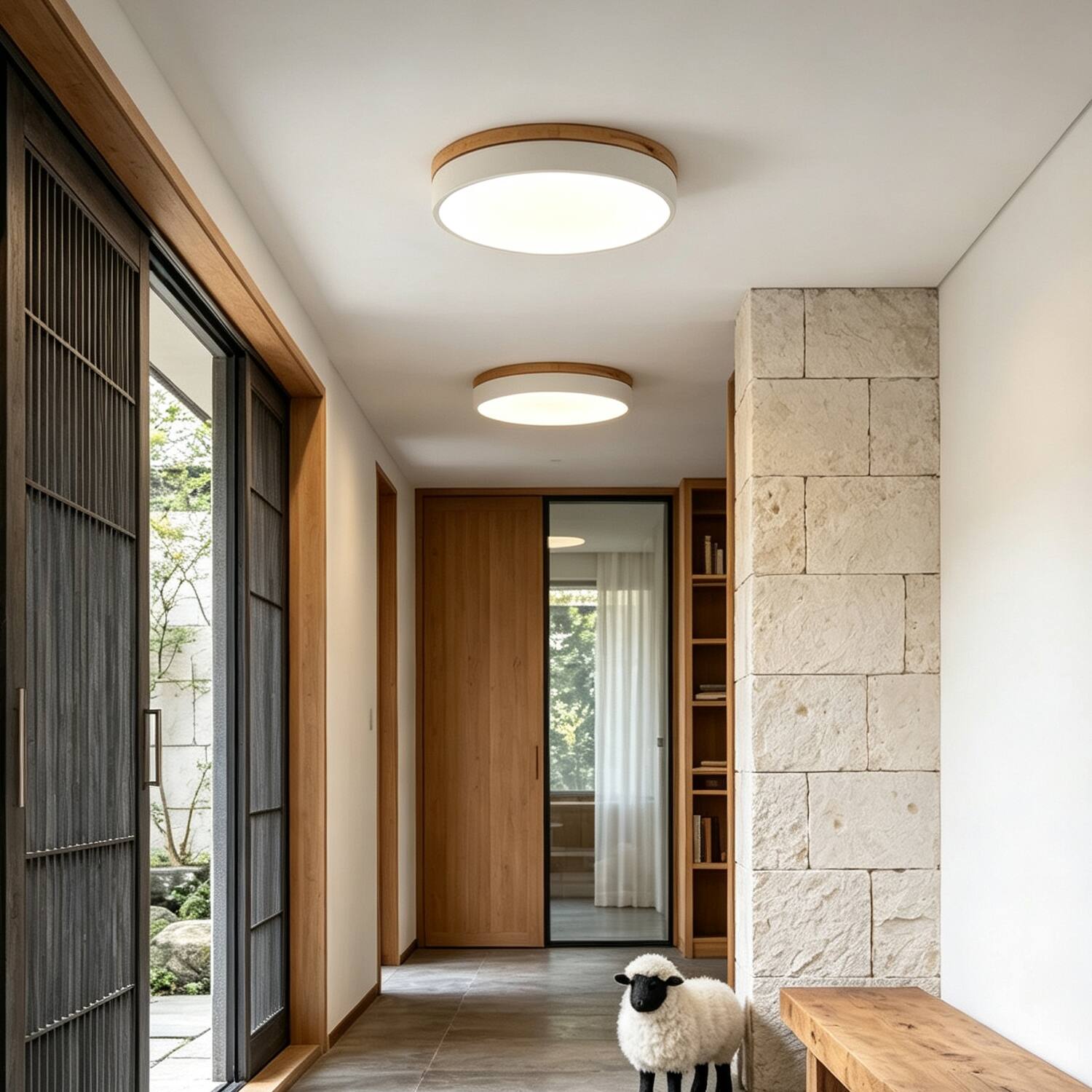 Umeiluce Modern Round LED Flush Mount Ceiling Light Iron and Wood ...