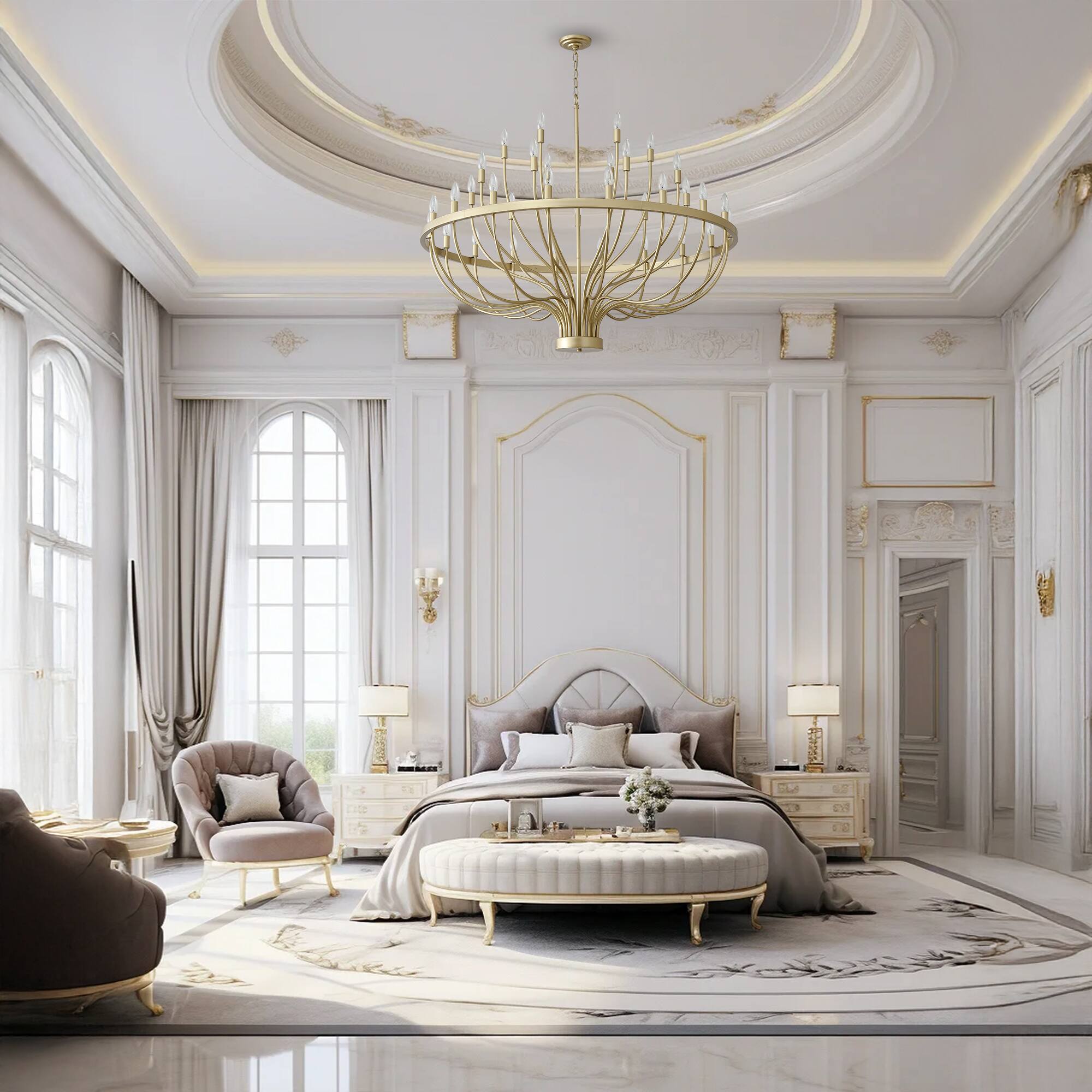 Back. RYHNUYNE - 33-Light Gold Chandelier 47.2in Candle Chandelier Modern Farmhouse Pendant Lighting Fixture for Kitchen Foyer Entryway - Gold.