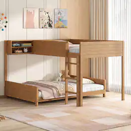 Whisen - Full XL over Full XL Bunk Bed with Built-in Storage Shelf and 3-Step Ladder - Walnut