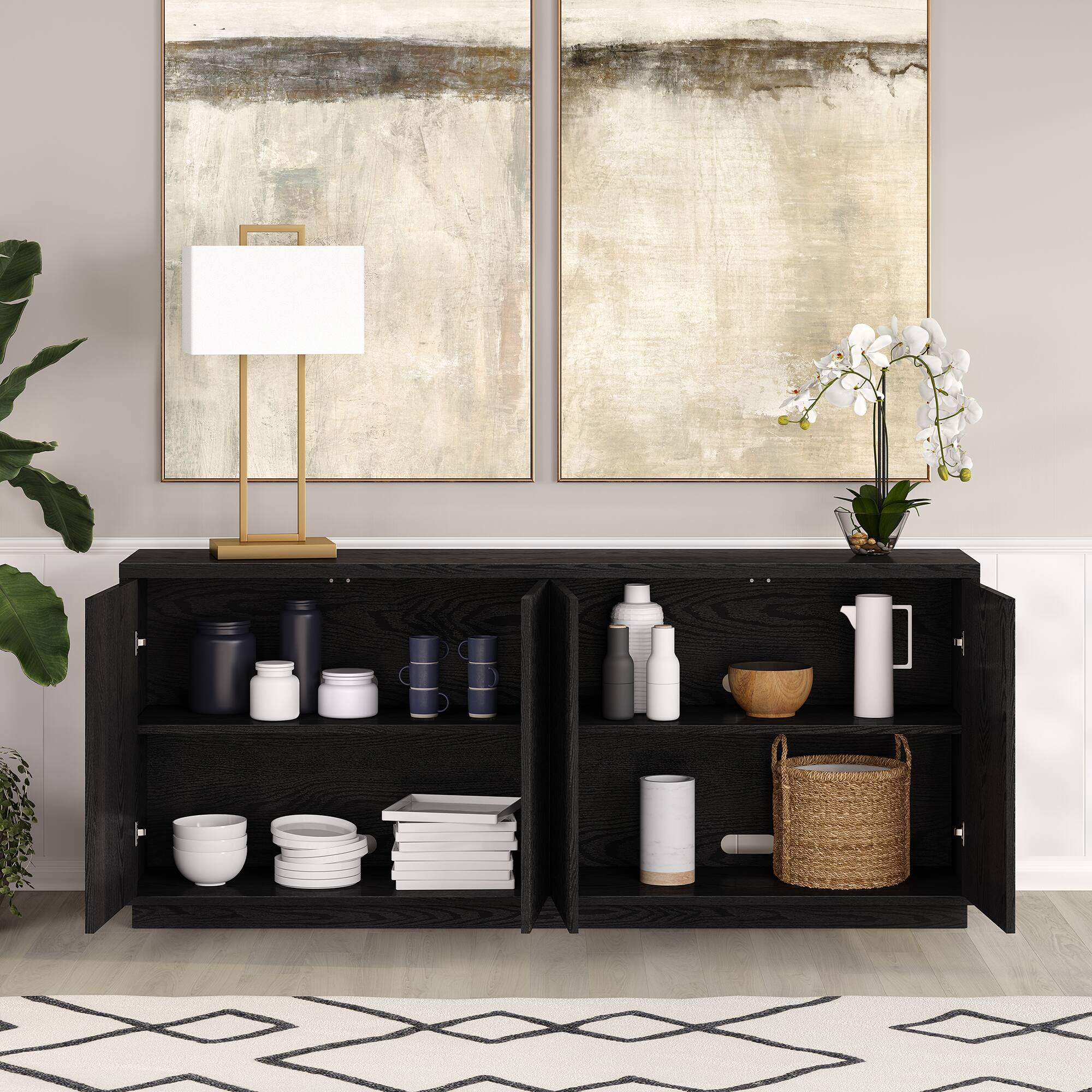 Left. Hudson&Canal - Alston 68" Wide Rectangular Fluted Buffet Table - Black.