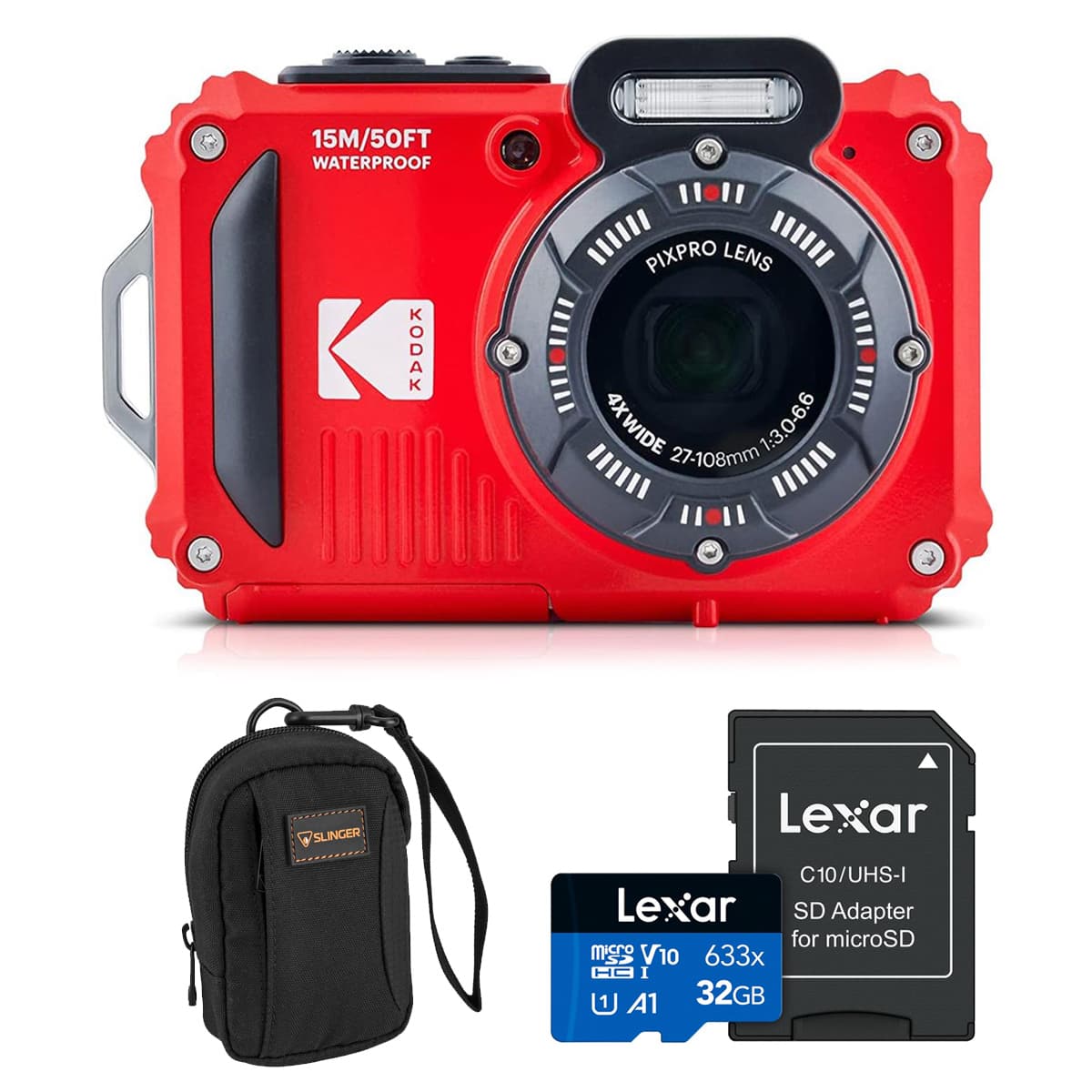 Bundle - Kodak - PIXPRO WPZ2 16MP Full HD Waterproof Rugged Digital Camera, Red, with 32GB Memory Card and Camera Bag price history on PriceWatchPro