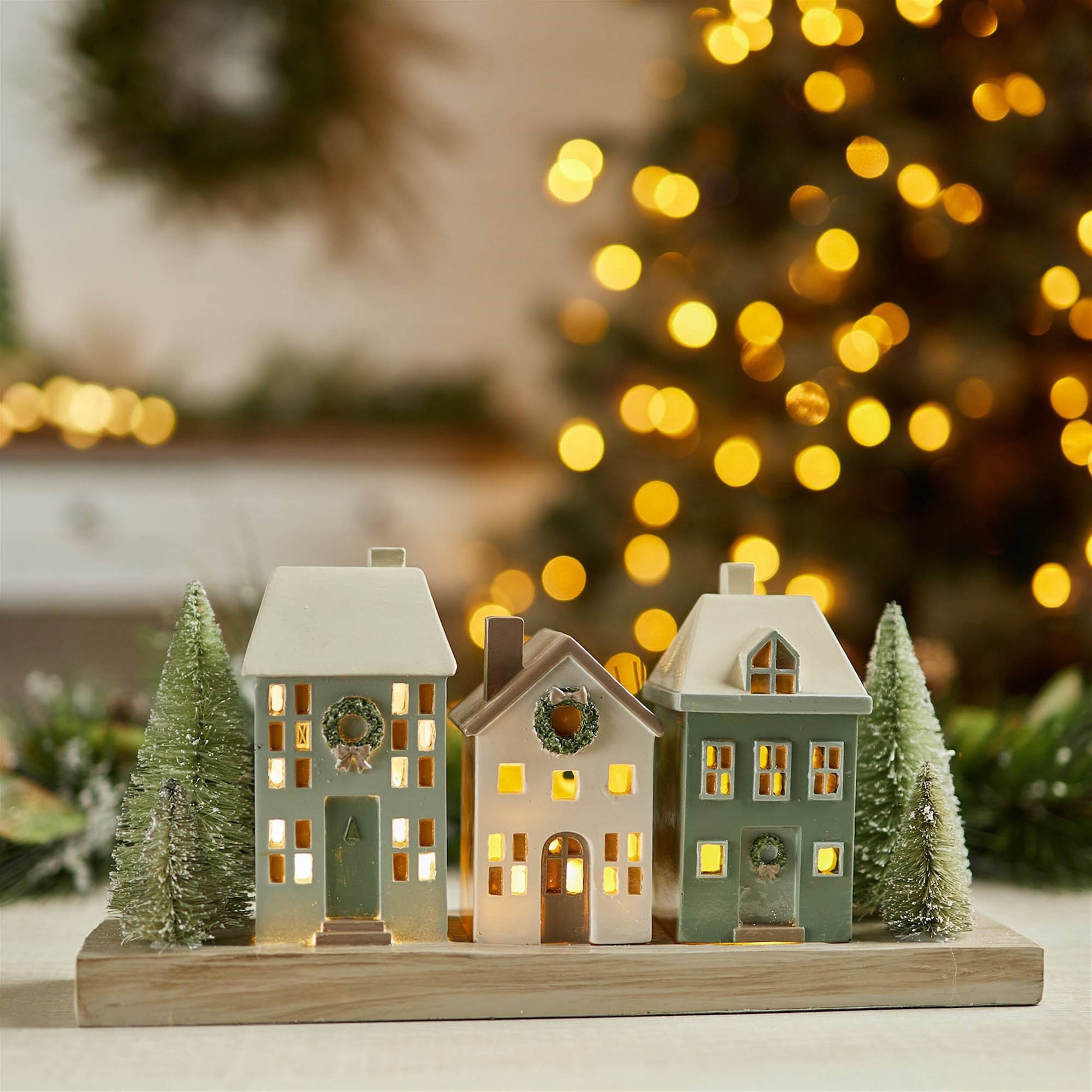 Angle. BreeBe - LED Winter Village 11.75"L - Green, Gray, White.