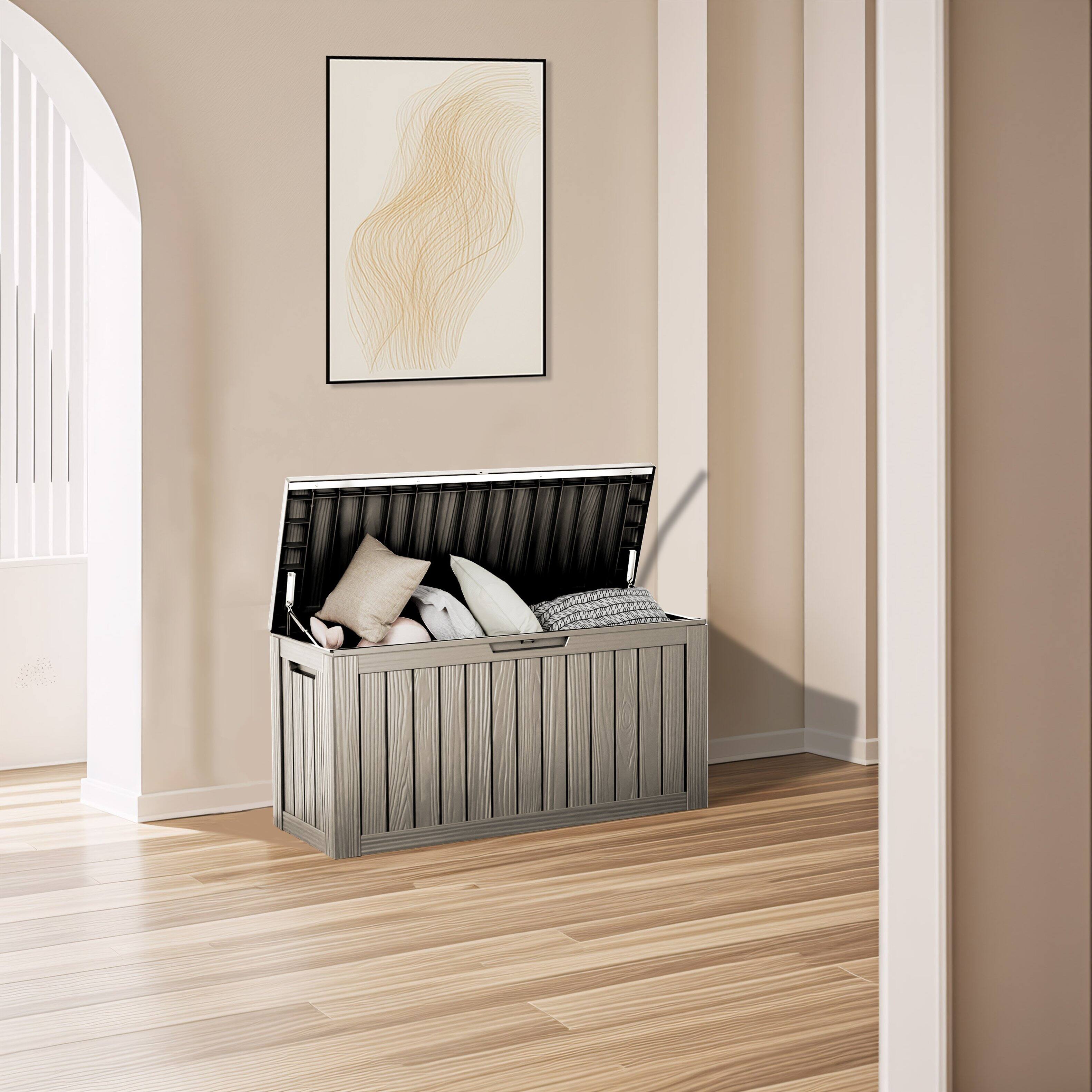 Angle. Yardgrace - 85 Gallon Outdoor Storage Box, Resin Waterproof UV-Resistant Deck Box, Reinforced Stability for Patio, Garden - Brown.