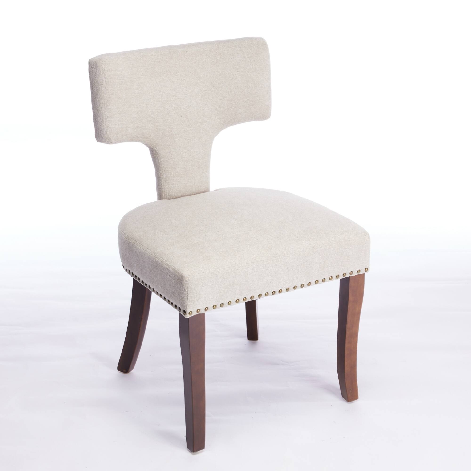 Back. GOODSILO - Modern Dining Chairs Set of Two with Curved Backrest and Upholstered Fabric Seating - Beige.
