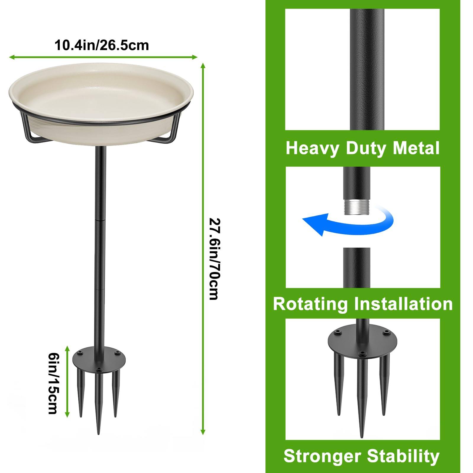 10.4in/26.5cm  
Heavy Duty Metal  
6in/15cm  
27.6in/70cm  
Rotating Installation  
Stronger Stability