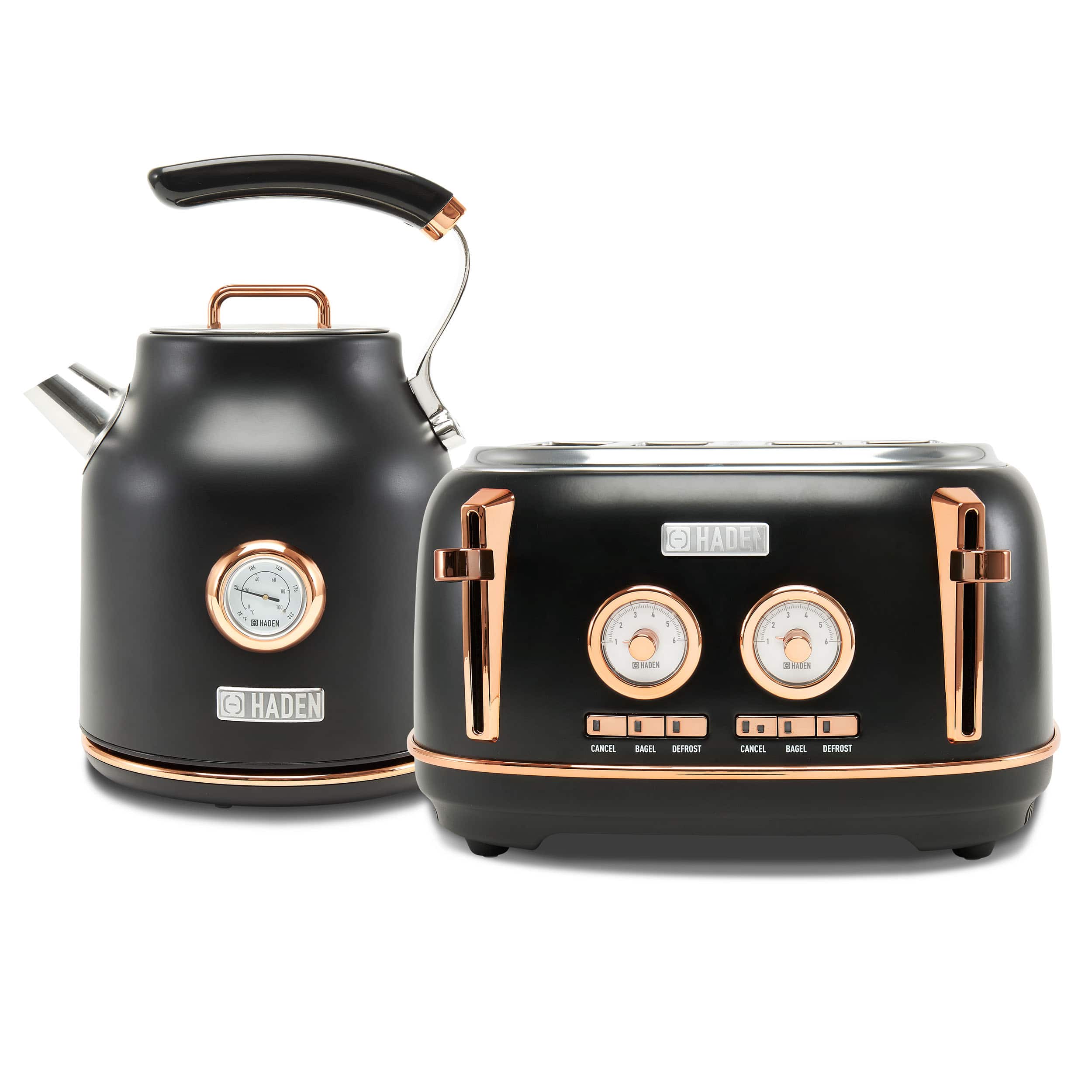 Haden - Dorset Electric Water Kettle & 4 Slice Wide Slot Toaster, Copper - Black