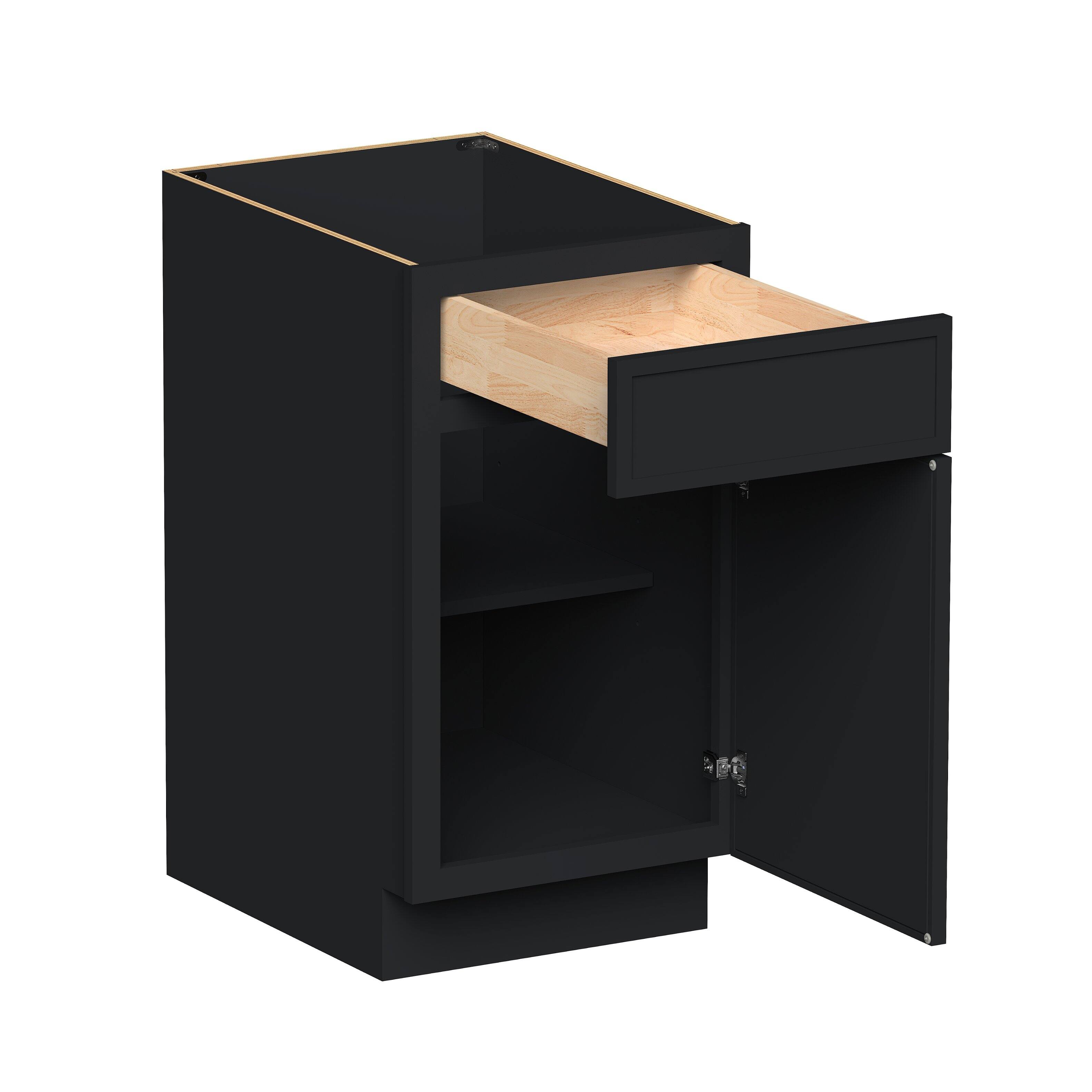 Angle. Boyel Living - 18-in W x 34.5-in H x 24-in D Shaker RTA Kitchen Base Cabinet with Soft-Close - Black.