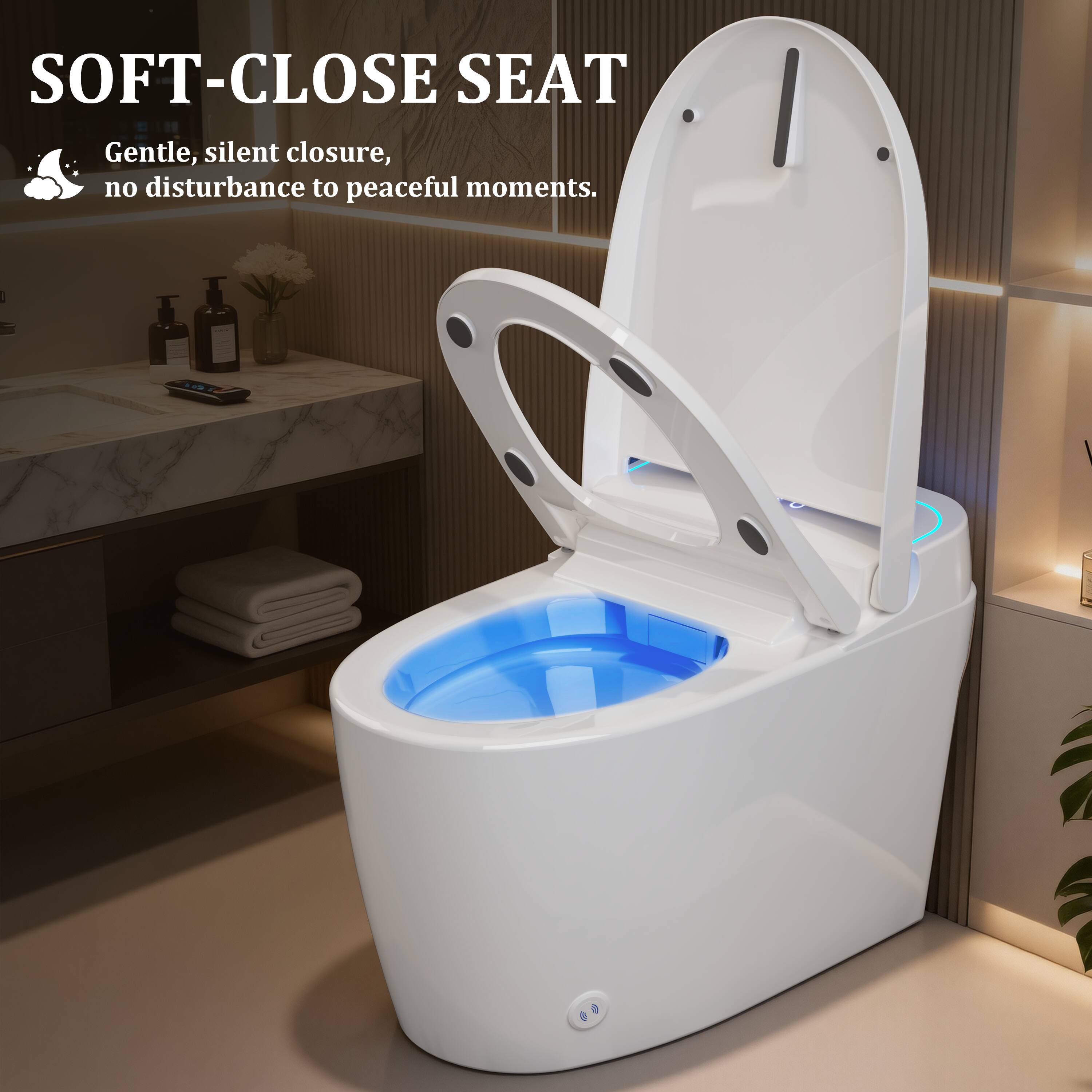 SOFT-CLOSE SEAT  
Gentle, silent closure, no disturbance to peaceful moments.