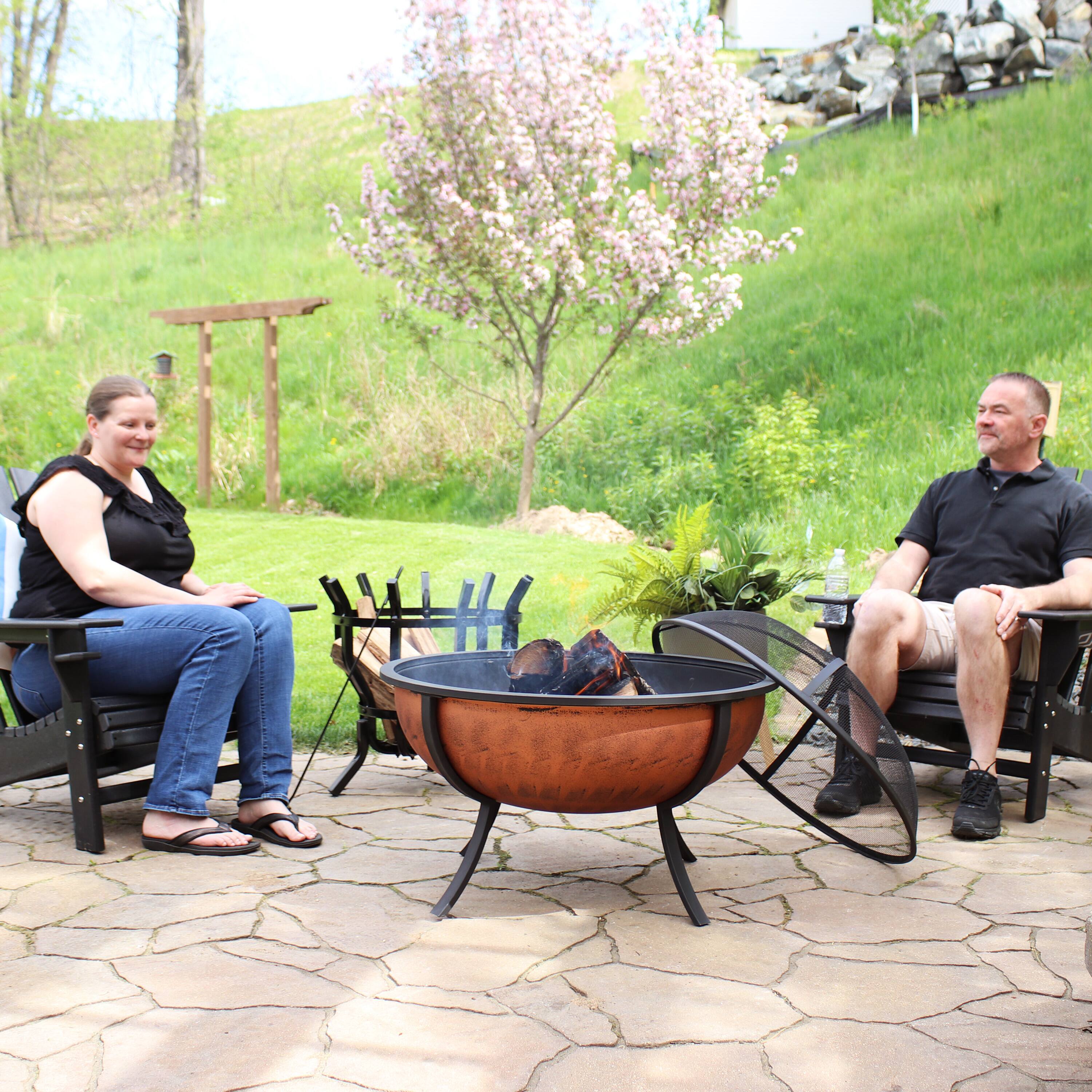Alt View 10. Sunnydaze - 32 in Steel Fire Pit with Screen, Grate, and Poker - Copper.