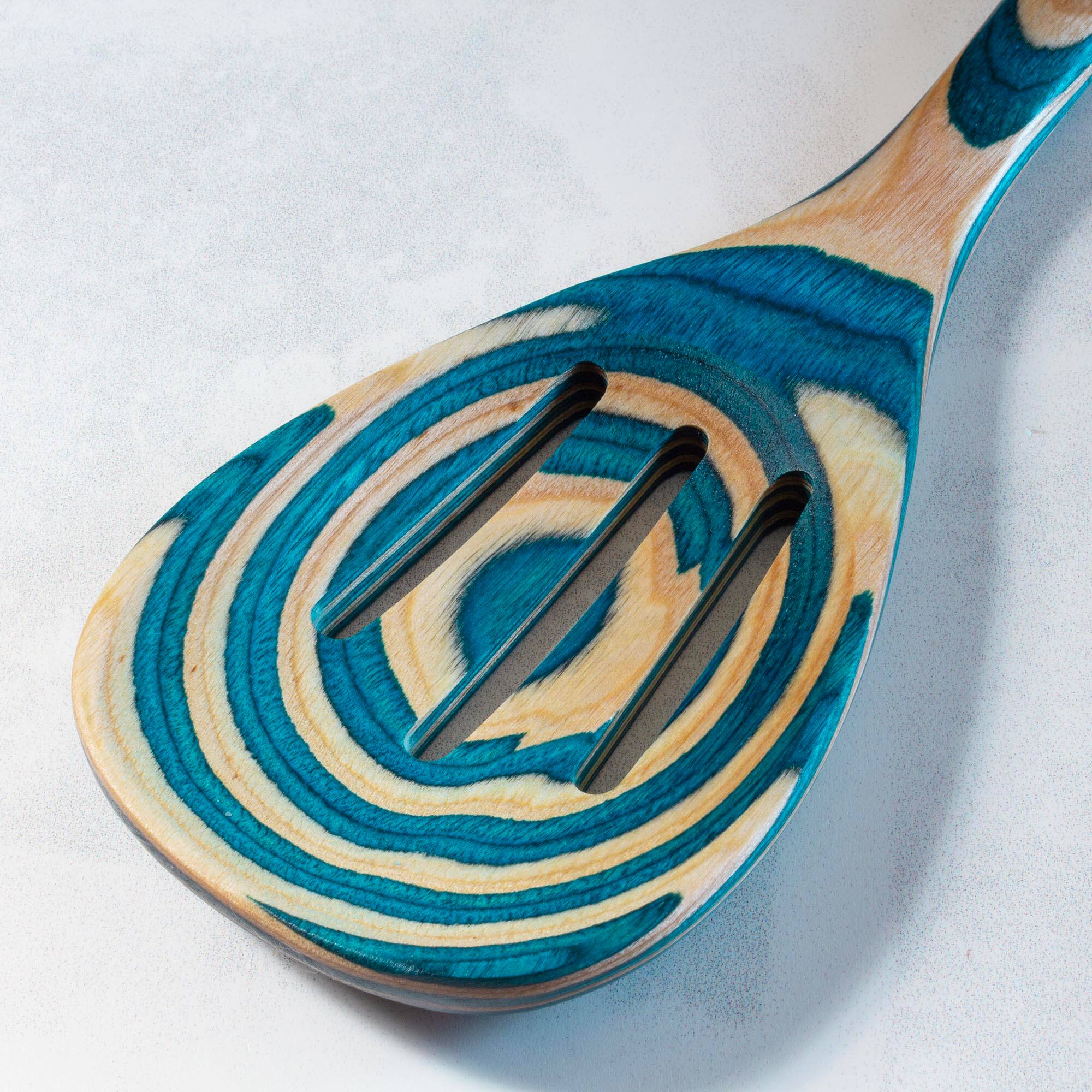 Alt View 2. Baltique - Mykonos Collection 4 Piece Cooking Utensil Set, Safe for Nonstick - Blue, Light Wood.
