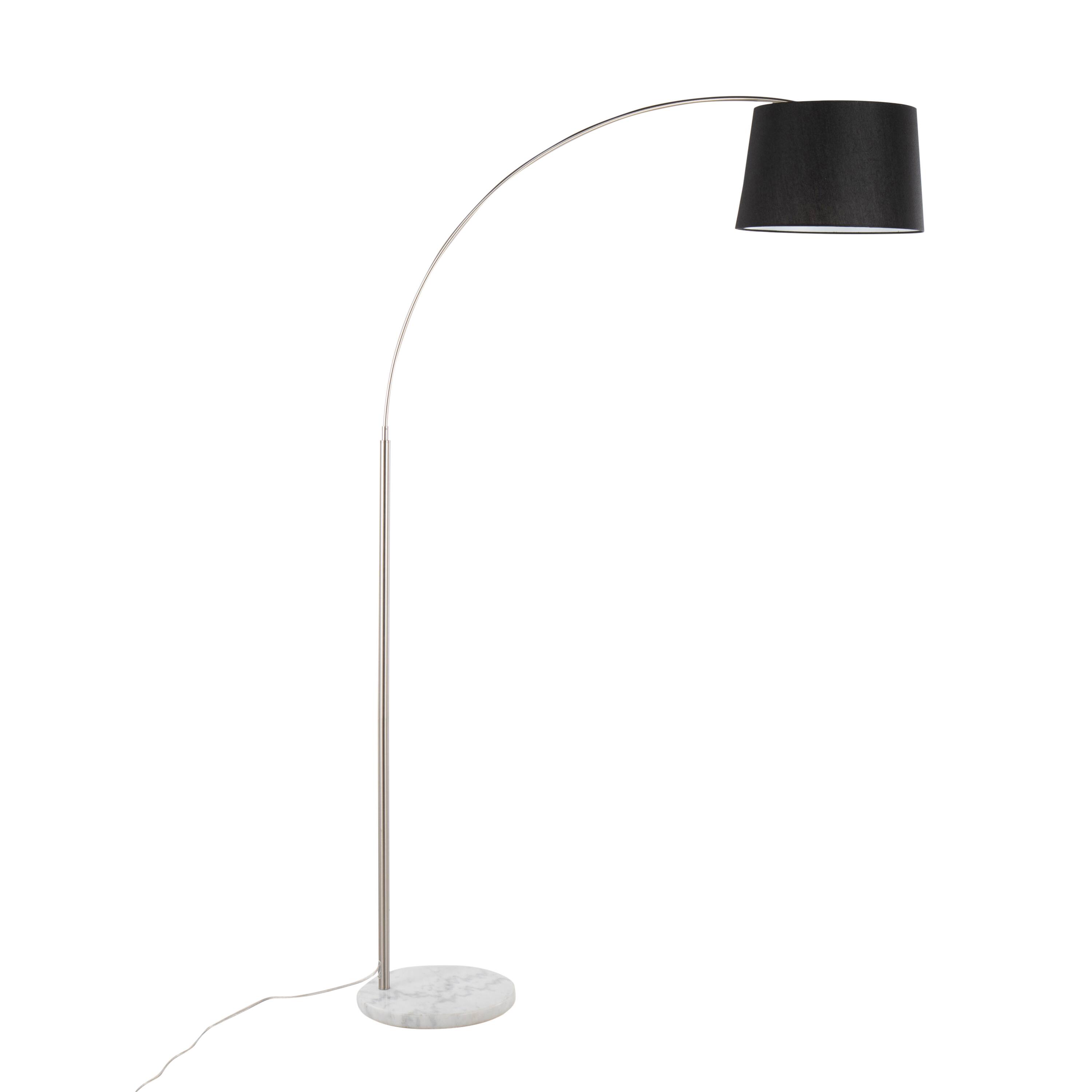 Left. Loheer - Loheer Contemporary Floor Lamp White Marble Base Nickel Finish Black Linen Shade Tall Standing Light - Nickel.