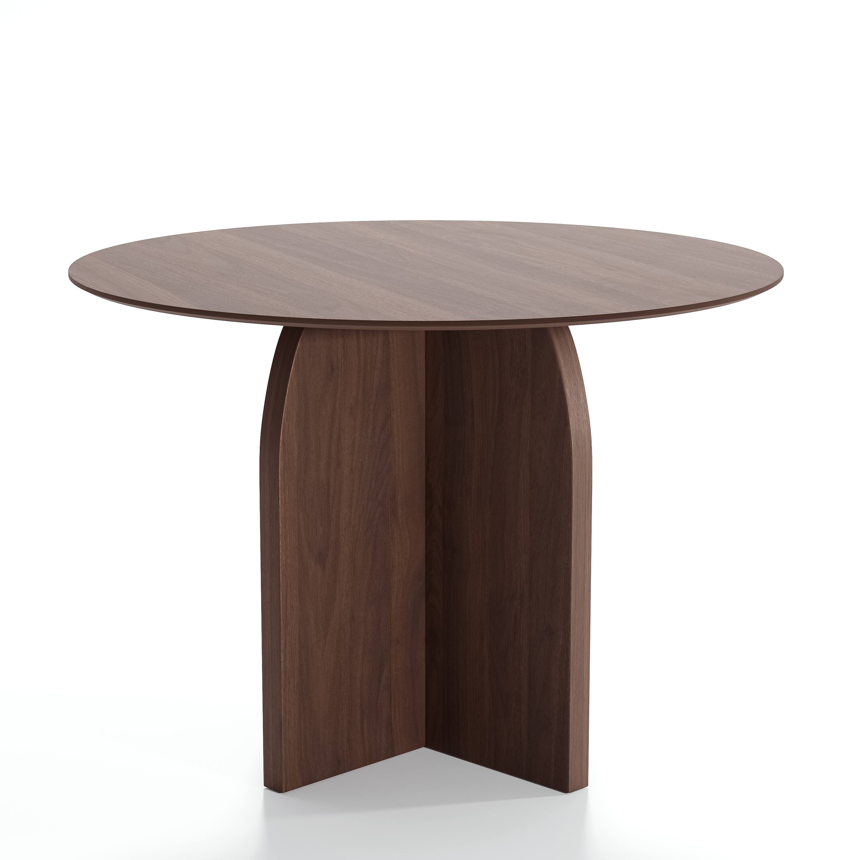 Angle. PexFix - Minimalist Farmhouse Round Solid Oak 42 in. W Arched Cross Legs Kitchen & Dining Table Seats 4 - Walnut.