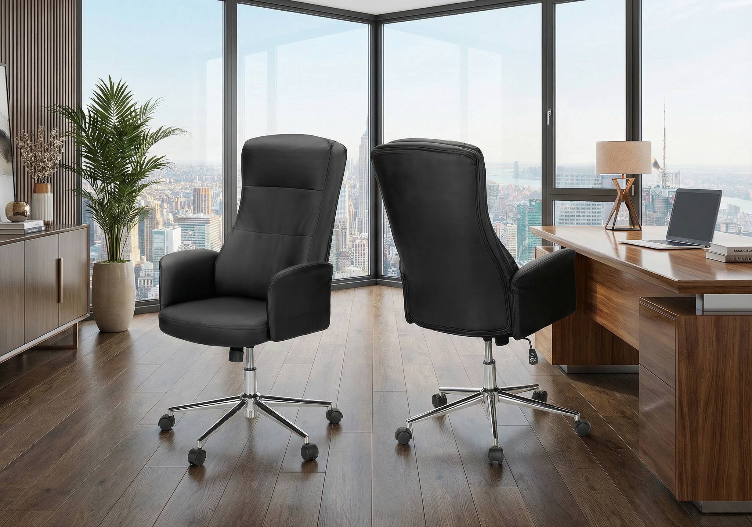 Alt View 6. Forest'nSky - Ergonomic Office Chair with Adjustable Height, Armrests & 360° Swivel - Modern Black Leather Look & Chrome Metal Base - Black.