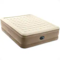 Front. Intex - Intex 64427ED Dura-Beam Deluxe Ultra Plush Air Mattress w/Built-in Pump, Queen - Beige.