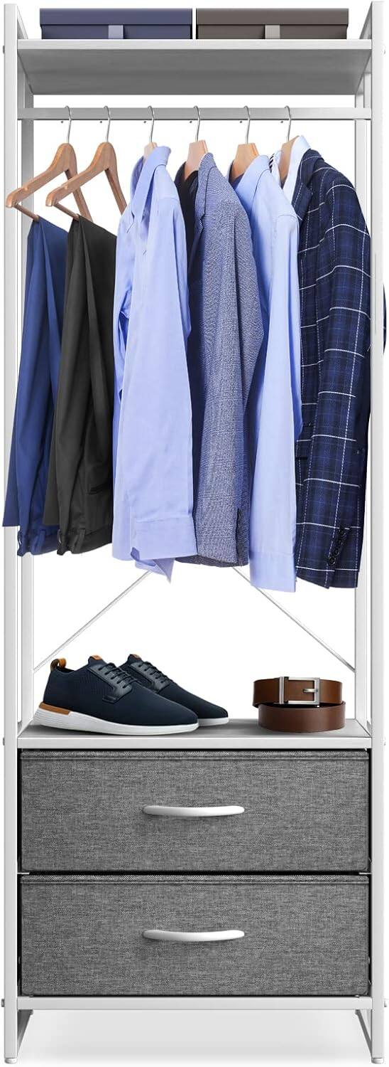 Left. Sorbus - Sorbus Clothing Rack with Drawers - Clothes Stand Dresser - Wood Top, Steel Frame for Hanging Shirts, Dresses, & Jackets - White.